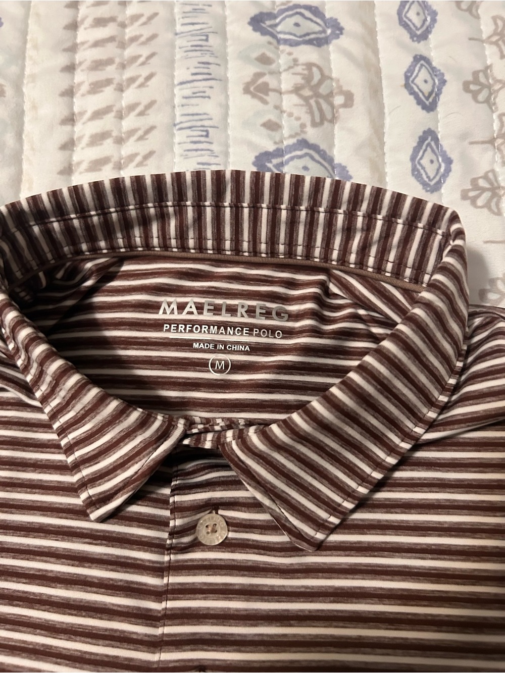 Maelreg Men’s Brown & White Striped Performance Polo
